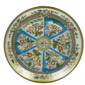 Vintage floral decorative Tin Bowl with folk art style Made in England c1970s